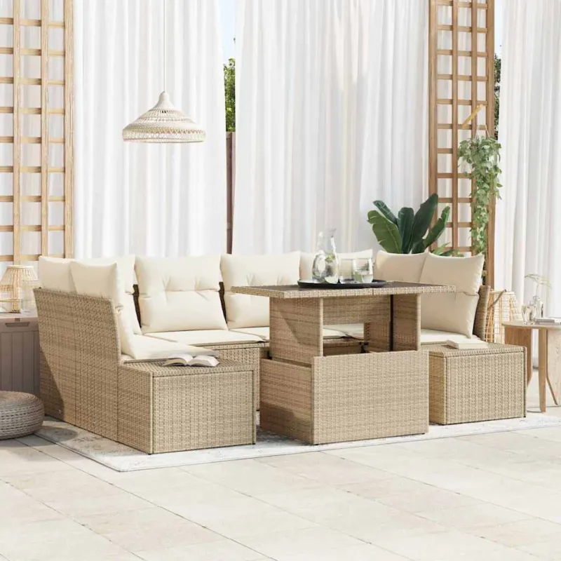 Sodo Sofų Rinkinys su pagalve 7 pcs Bežinė ir kreminė