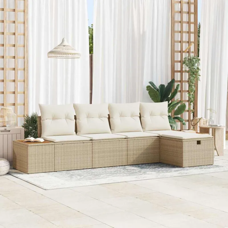 Sodo Sofų Rinkinys su pagalve 5 pcs Smėlio Poli ratanas