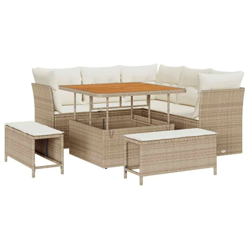 Sodo Sofų Rinkinys su pagalve 8 pcs smėlio ir kreminės spalvos