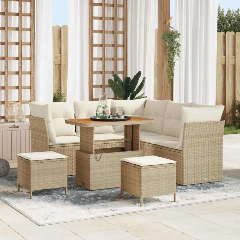 Sodo Sofų Rinkinys su pagalve 8 pcs smėlio ir kreminės spalvos
