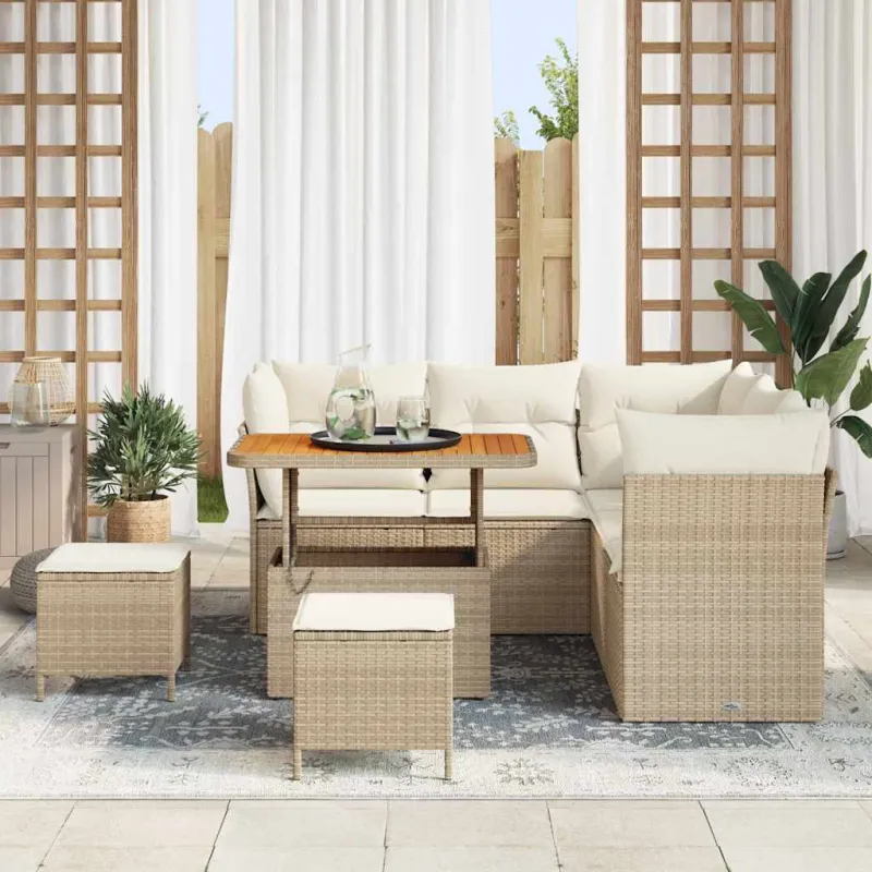 Sodo Sofų Rinkinys su pagalve 8 pcs smėlio ir kreminės spalvos