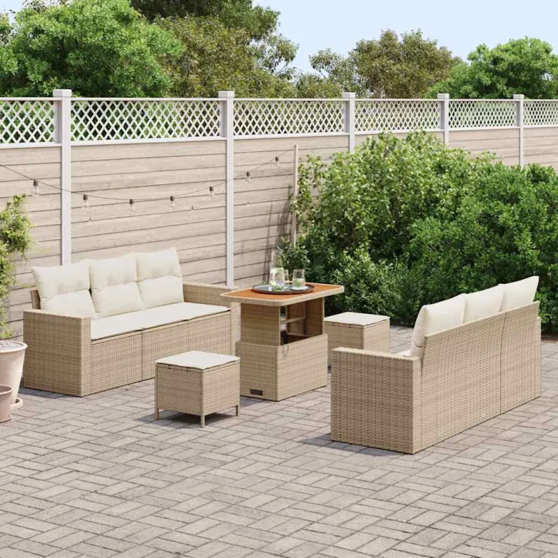 Sodo Sofų Rinkinys su pagalve 9 pcs smėlio ir kreminės spalvos