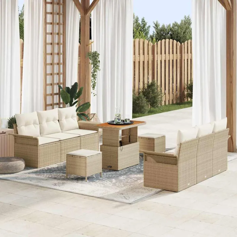 Sodo Sofų Rinkinys su pagalve 9 pcs Bežinė ir kreminė