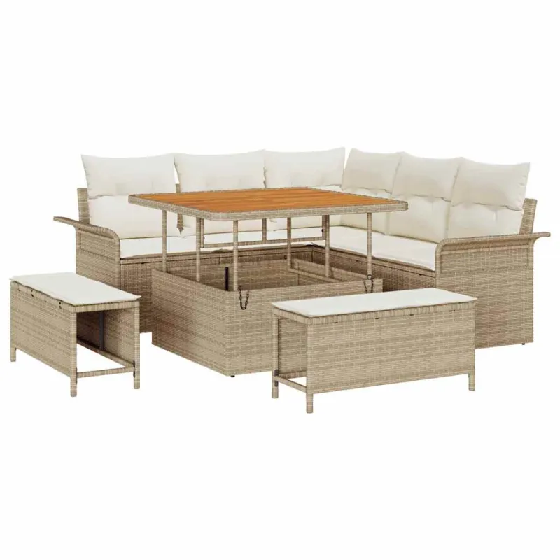 Sodo Sofų Rinkinys su pagalve 8 pcs Bežinė ir kreminė