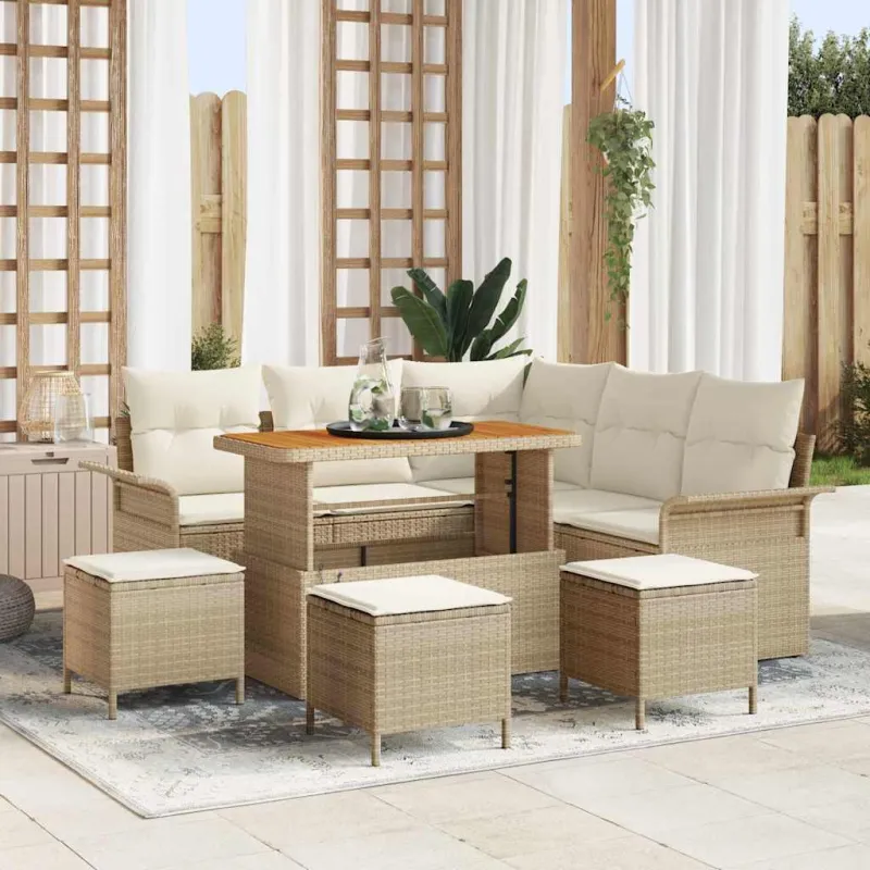 Sodo Sofų Rinkinys su pagalve 9 pcs Bežinė ir kreminė