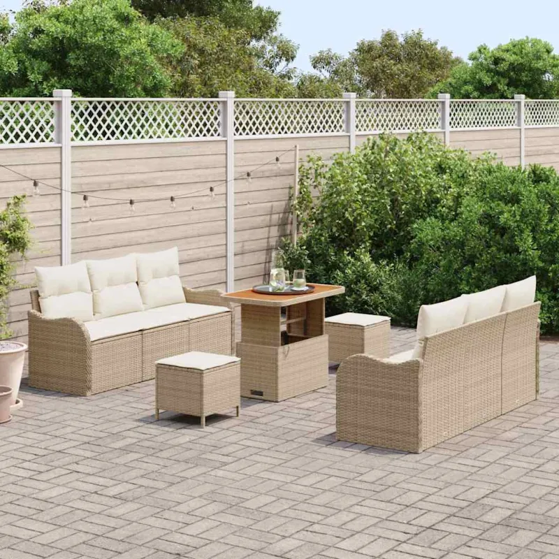 Sodo Sofų Rinkinys su pagalve 9 pcs Bežinė ir kreminė