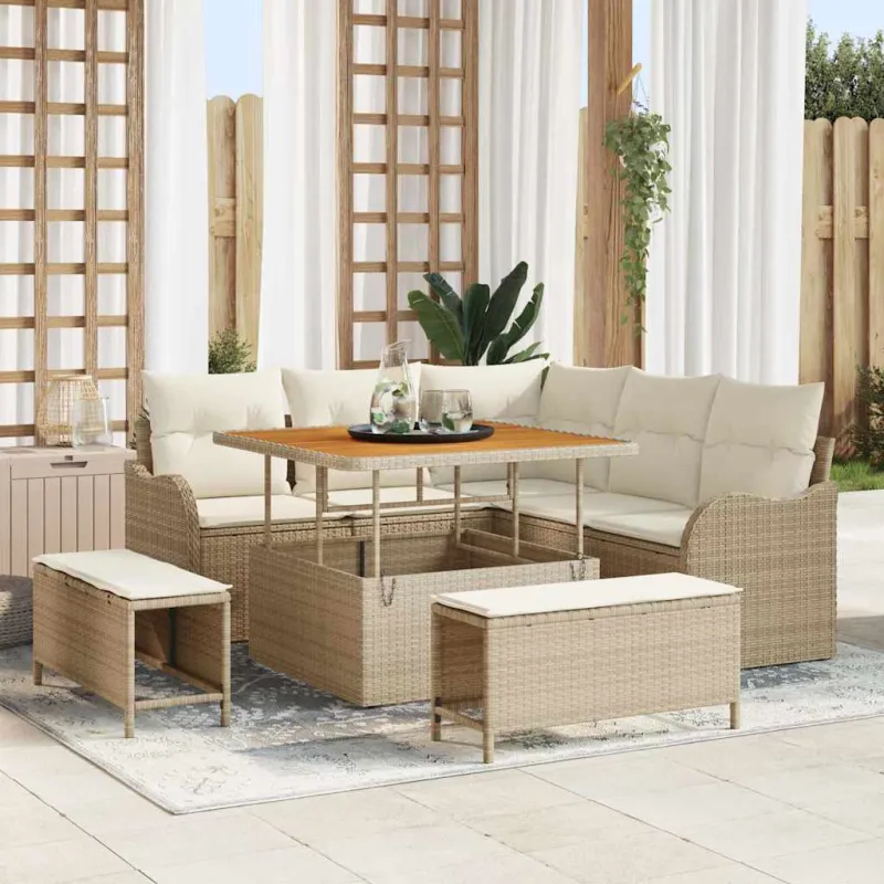 Sodo Sofų Rinkinys su pagalve 8 pcs Bežinė ir kreminė