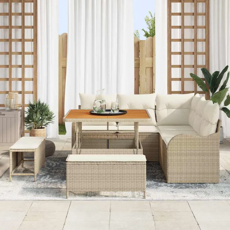 Sodo Sofų Rinkinys su pagalve 8 pcs Bežinė ir kreminė