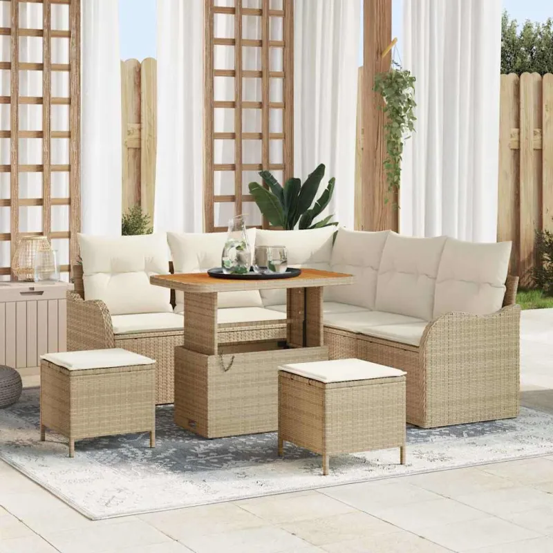 Sodo Sofų Rinkinys su pagalve 8 pcs Bežinė ir kreminė