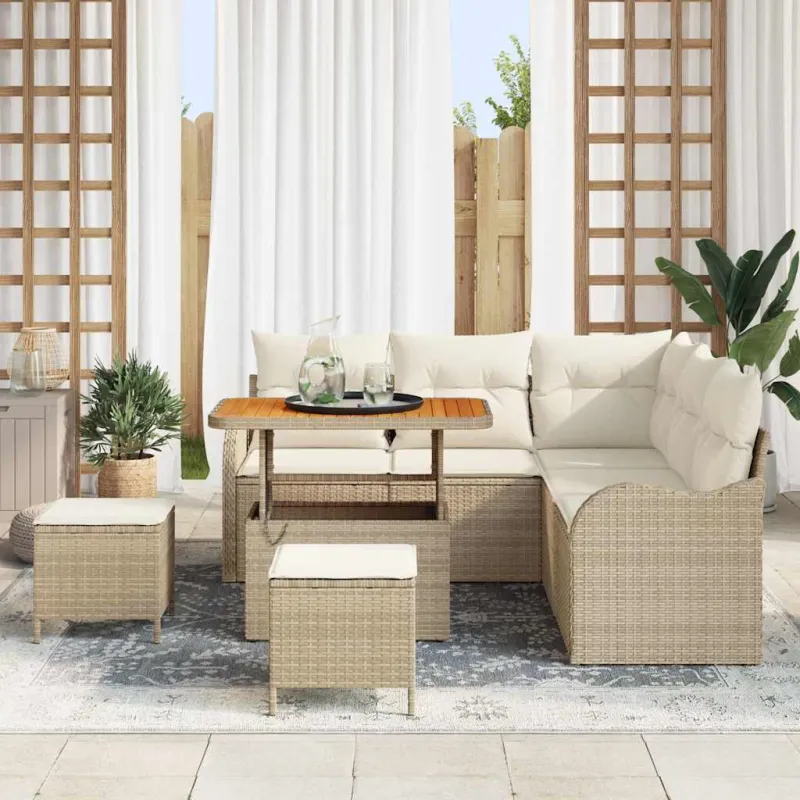 Sodo Sofų Rinkinys su pagalve 8 pcs Bežinė ir kreminė