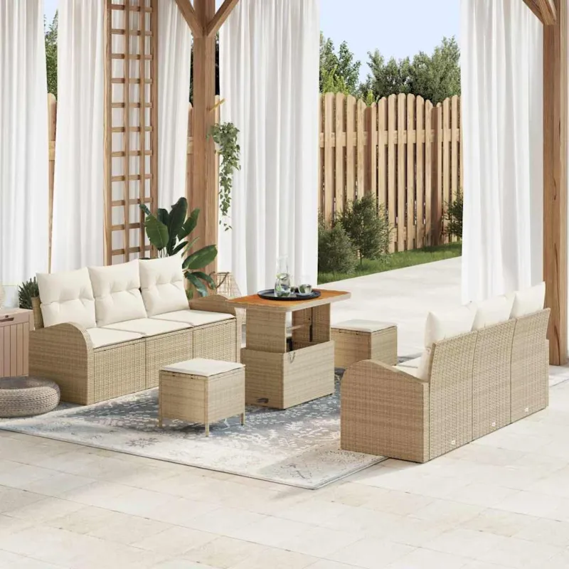 Sodo Sofų Rinkinys su pagalve 9 pcs Bežinė ir kreminė