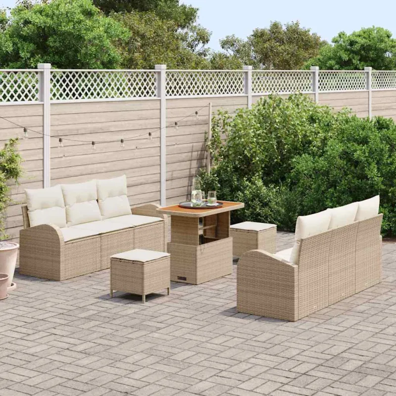 Sodo Sofų Rinkinys su pagalve 9 pcs Bežinė ir kreminė