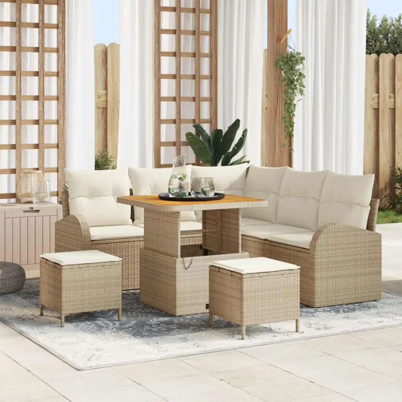Sodo Sofų Rinkinys su pagalve 8 pcs Bežinė ir kreminė