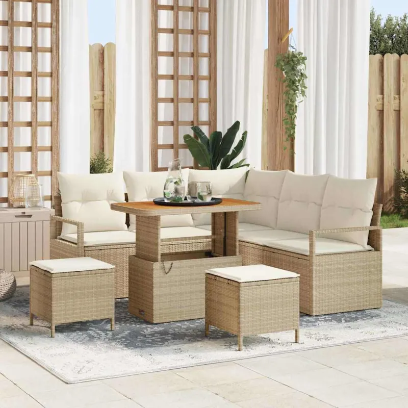 Sodo Sofų Rinkinys su pagalve 8 pcs Bežinė ir kreminė