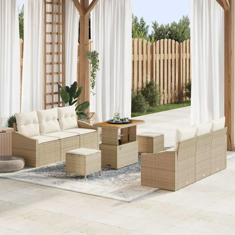 Sodo Sofų Rinkinys su pagalve 9 pcs Bežinė ir kreminė