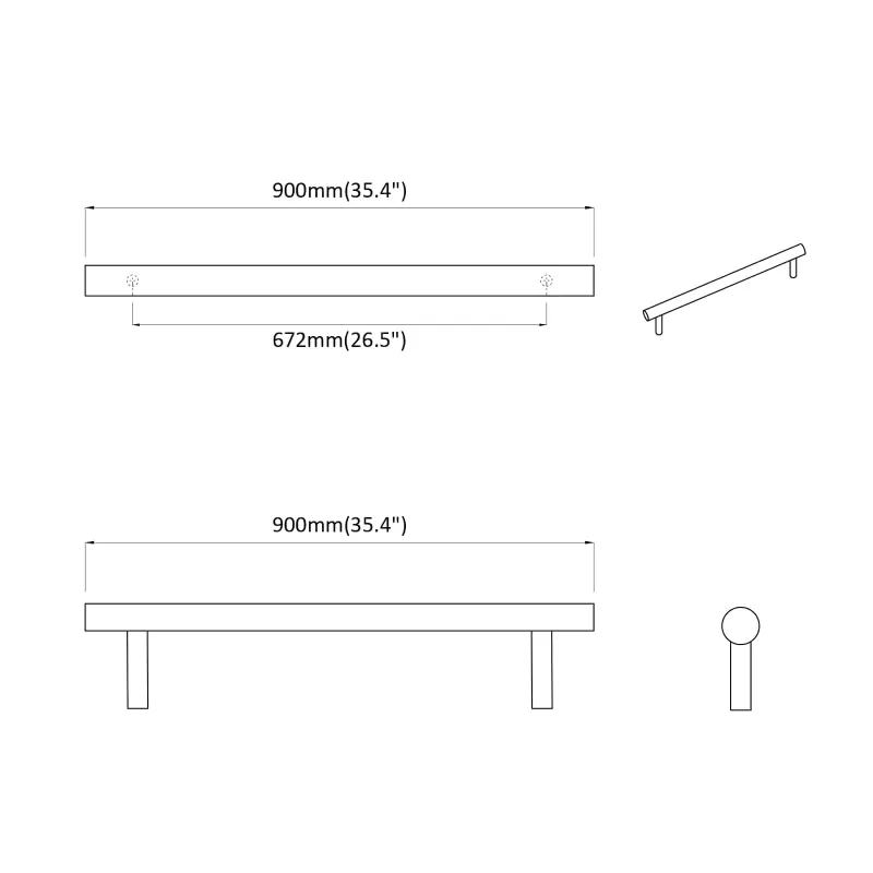 Spintelės rankena 2 pcs Sidabro 900 mm Nerūdijantis Plienas