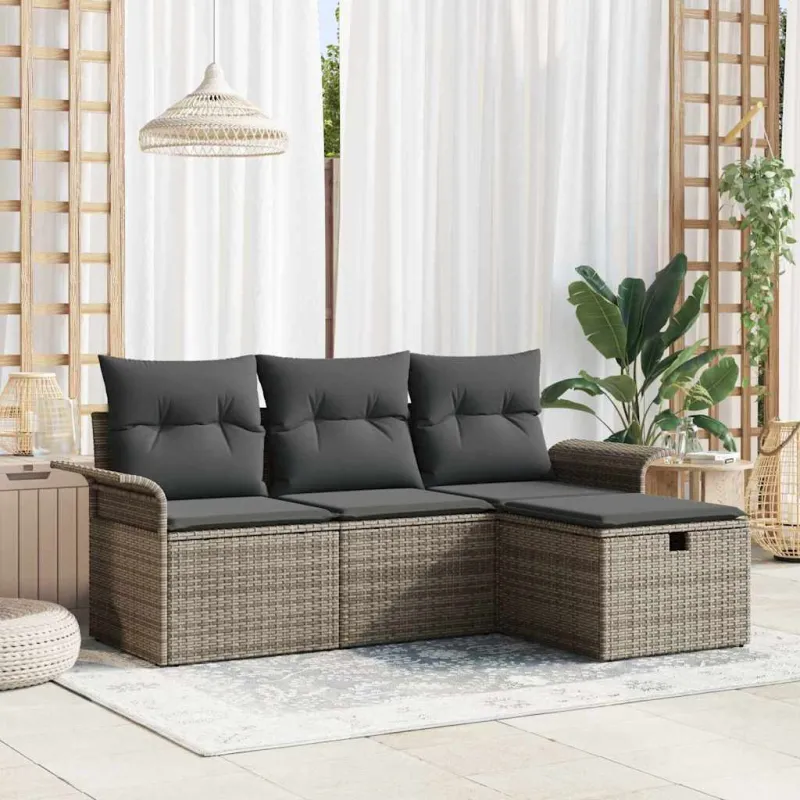 Sodo Sofų Rinkinys su pagalve 4 pcs Pilka poliratanas