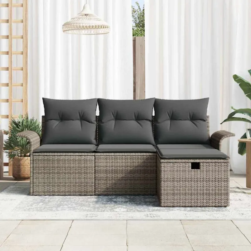 Sodo Sofų Rinkinys su pagalve 4 pcs Pilka poliratanas