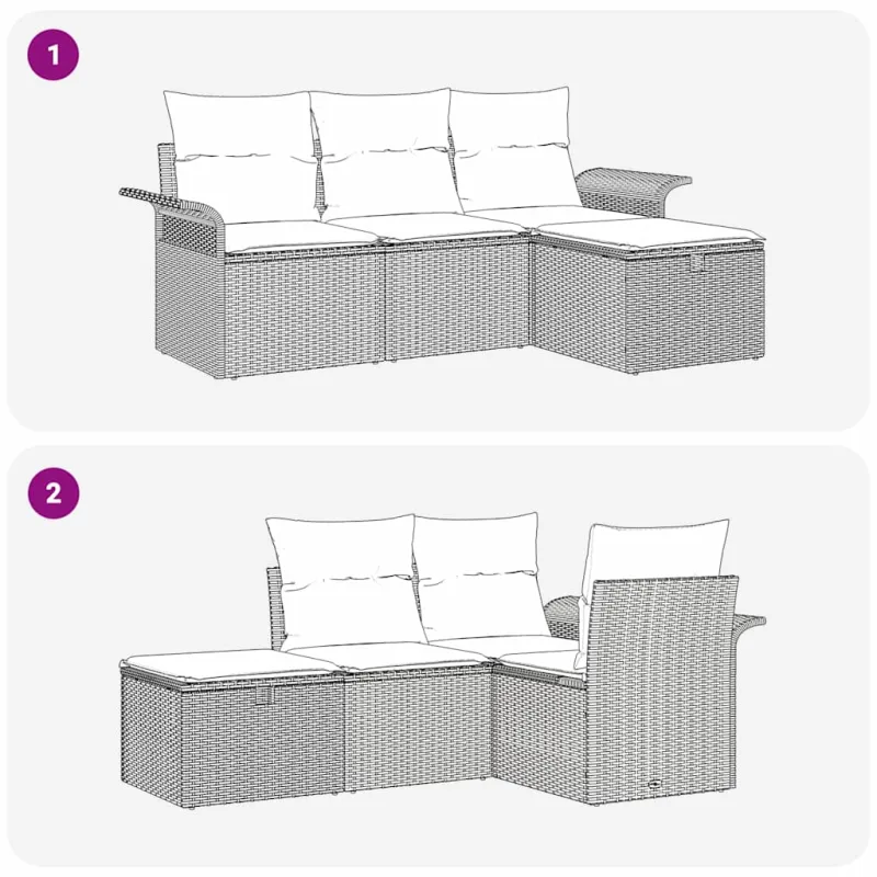 Sodo Sofų Rinkinys su pagalve 4 pcs Pilka poliratanas