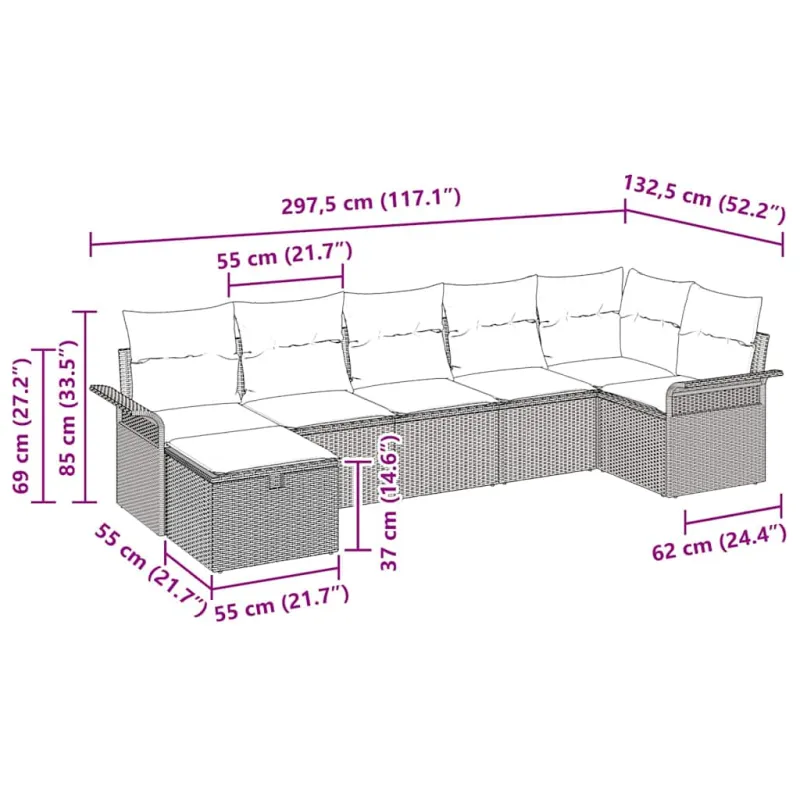Sodo Sofų Rinkinys su pagalve 7 pcs Pilka poliratanas