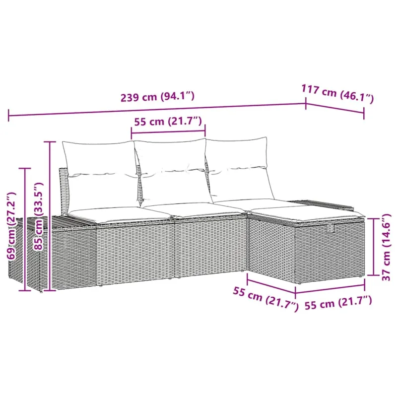 Sofos komplektas su pagalve 4 pcs poliratanas
