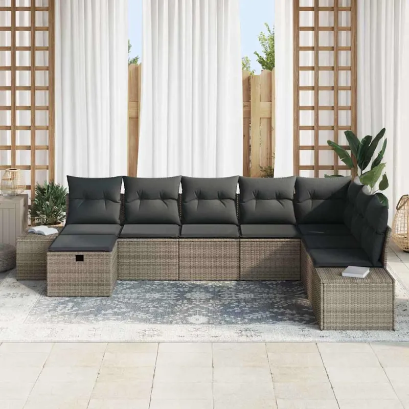 Sodo Sofų Rinkinys su pagalve 8 pcs Pilka Poli ratanas