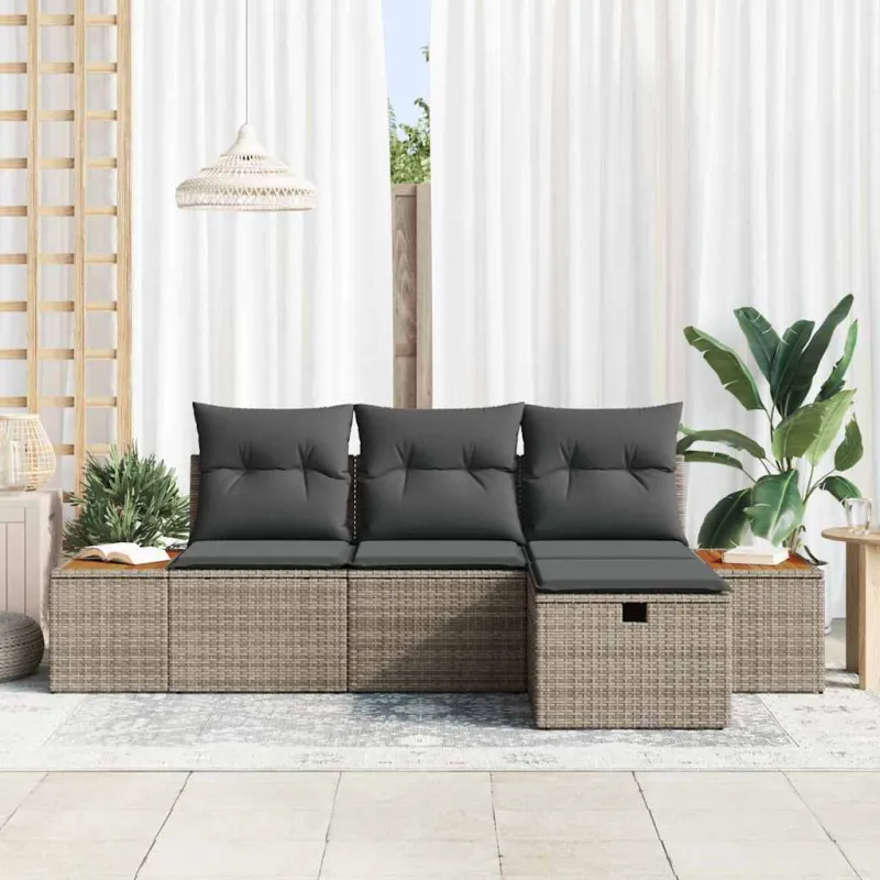 Sodo Sofų Rinkinys su pagalve 4 pcs Pilka poliratanas