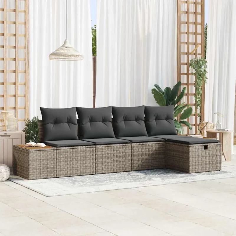Sodo Sofų Rinkinys su pagalve 5 pcs Pilka Poli ratanas