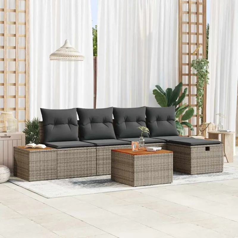 Sodo Sofų Rinkinys su pagalve 6 pcs Pilka Poli ratanas