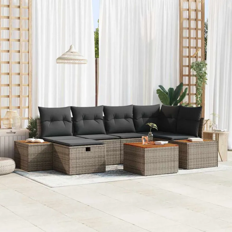 Sodo Sofų Rinkinys 7 pcs Pilka 55 x 62 x 69 cm Poli ratanas
