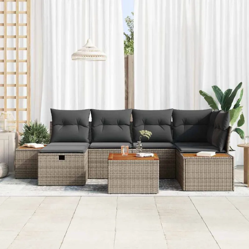 Sodo Sofų Rinkinys 7 pcs Pilka 55 x 62 x 69 cm Poli ratanas
