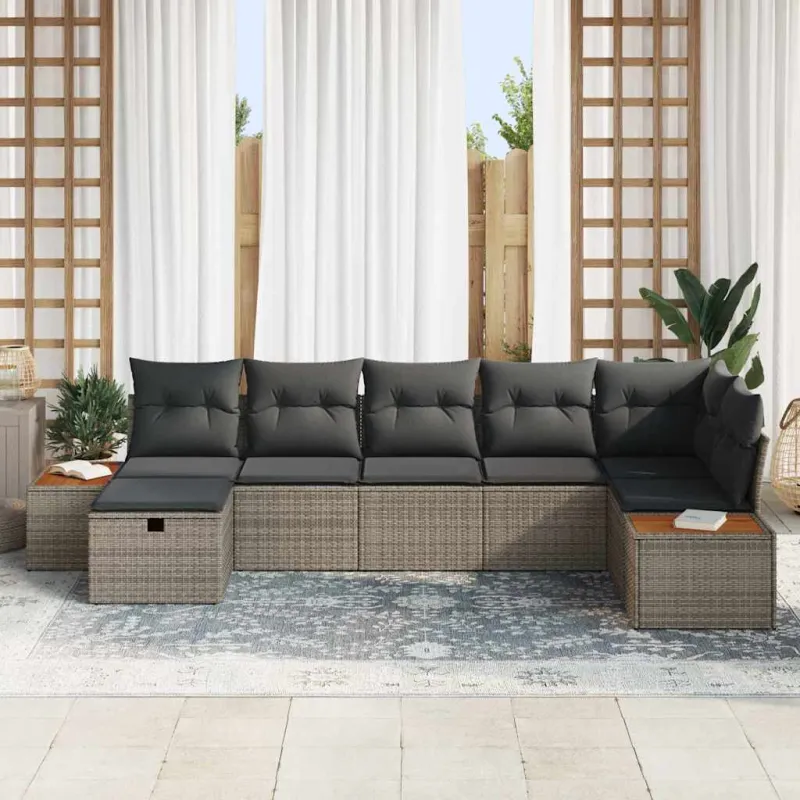 Sodo Sofų Rinkinys su pagalve 7 pcs Pilka Poli ratanas