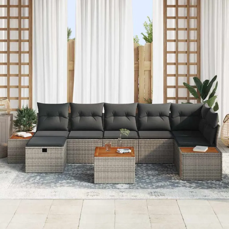 Sodo Sofų Rinkinys su pagalve 8 pcs Pilka Poli ratanas