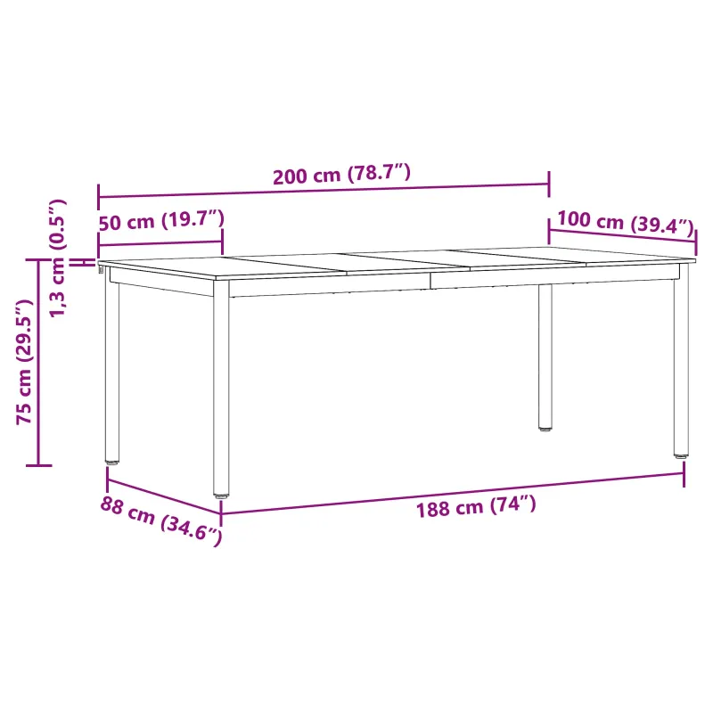 Valgomieji stalai 2 pcs 200 x 100 x 75 cm Apdirbta mediena
