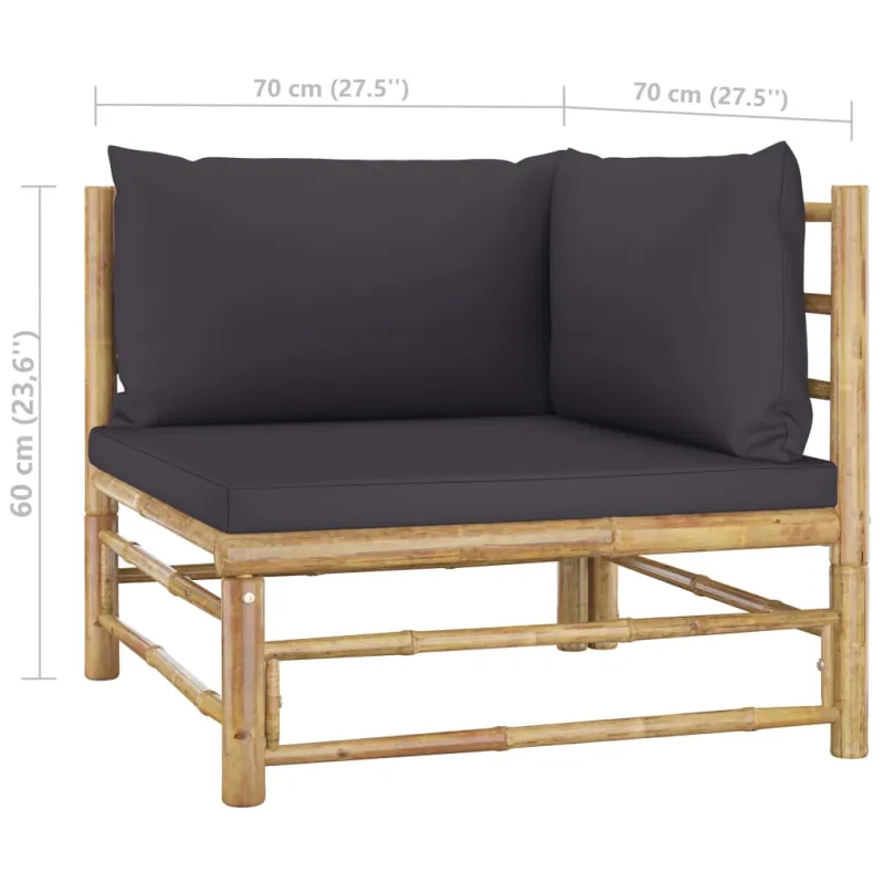 Sodo komplekti pilkoinen pehmustein, 6-osia osia, bambus