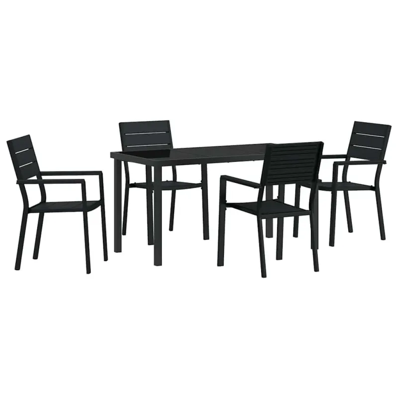 Puutarhan ja ruokailutilan 5-osainen musta ruokailuryhmä