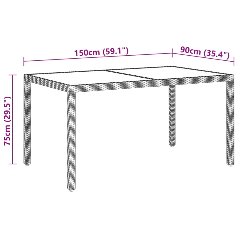 Sodo pöytätaso, hiekka, 150x90x75cm, karkaistu lasi/polyrattana