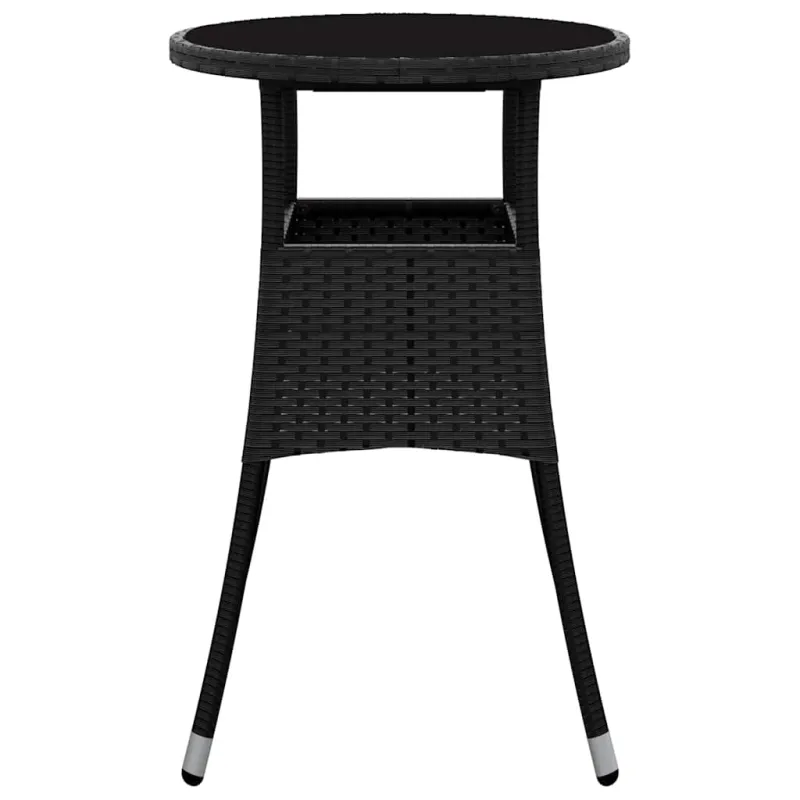 Sodo-pöytä, musta, 60x75cm, turvalasi / polyrattana