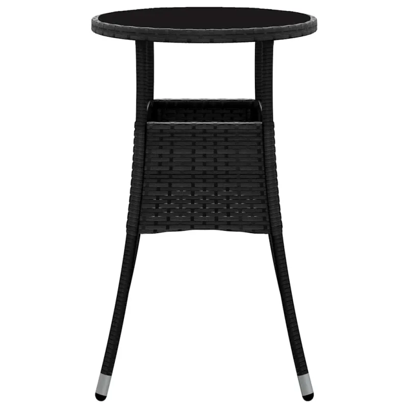 Sodo-pöytä, musta, 60x75cm, turvalasi / polyrattana