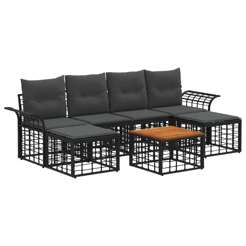 Lauko sohvakompletti 7 osaa, musta ja tummanharmaa, polyesteri