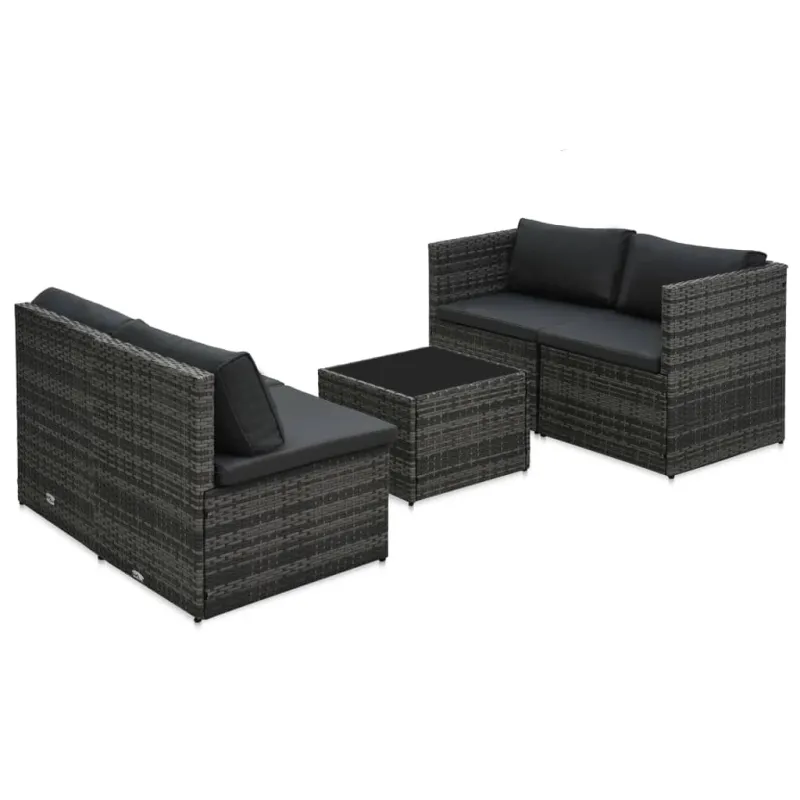 Sodo huonekalu- ja pehmusteet, 5-osainen setti, harmaa, rattan
