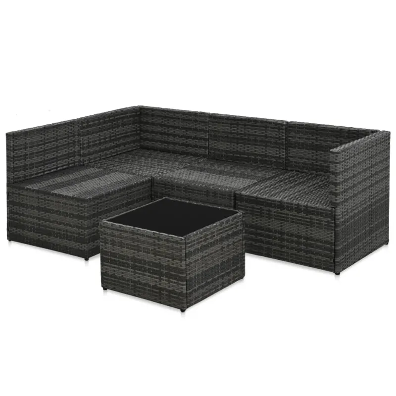 Sodo huonekalu- ja pehmusteet, 5-osainen setti, harmaa, rattan