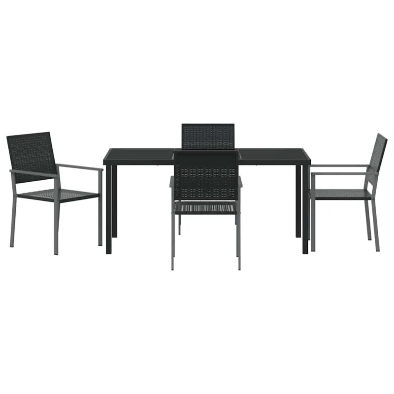 Sodo ruokailuryhmä 5 osaa, musta PE-rattaita