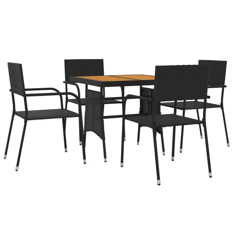Lauko ruokailukompletti, 5 osaa, musta, polyratasta