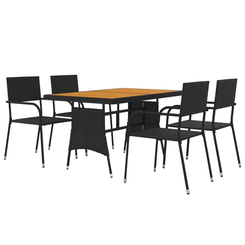 Lauko ruokailukompletti, 5 osaa, musta, polyrattana