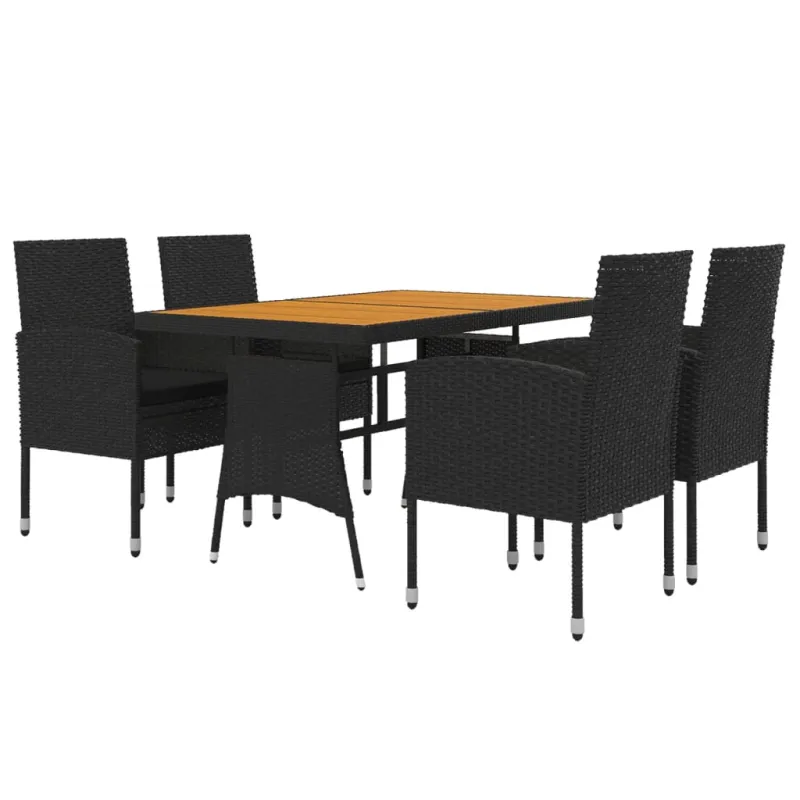 Lauko ruokailukompletti, 5 osaa, musta, polyratasta