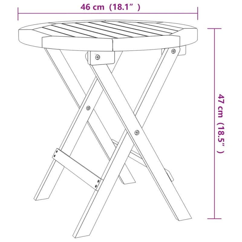 Sulankstettava puutarapöytä, 46 cm, akatsiapuuta massiivinen