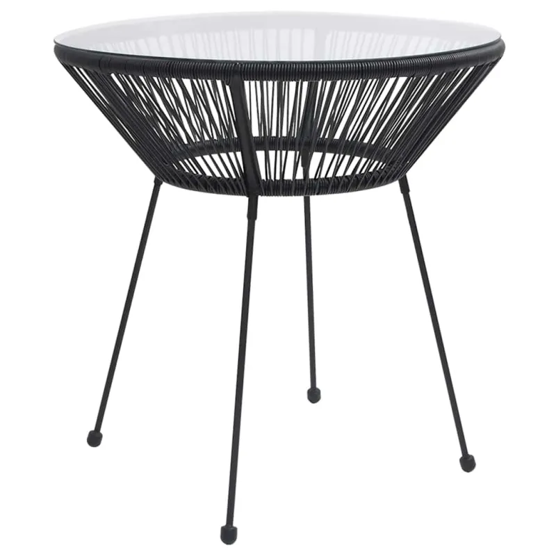 Sodo ruokapöytä, musta, 70x74cm, rattan ja lasi