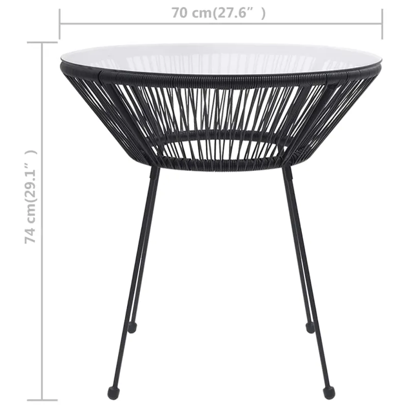 Sodo ruokapöytä, musta, 70x74cm, rattan ja lasi