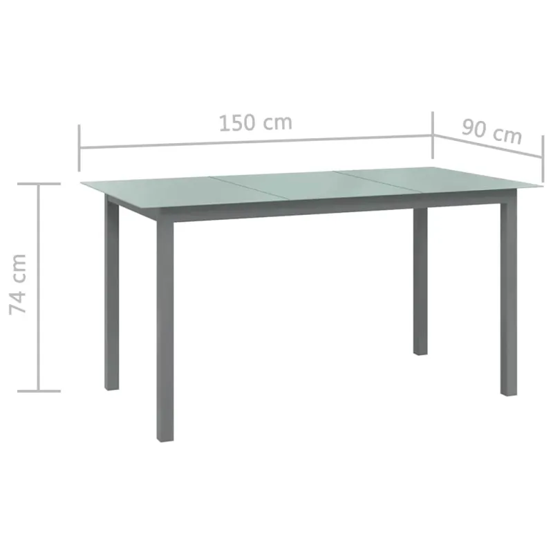 Soodapöytä, vaaleanharmaa, 150x90x74cm, alumiini, lasi